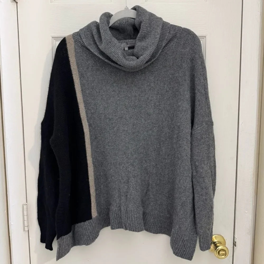 360 Cashmere Colorblock Turtleneck Sweater Size Small 100% Cashmere Gray Black